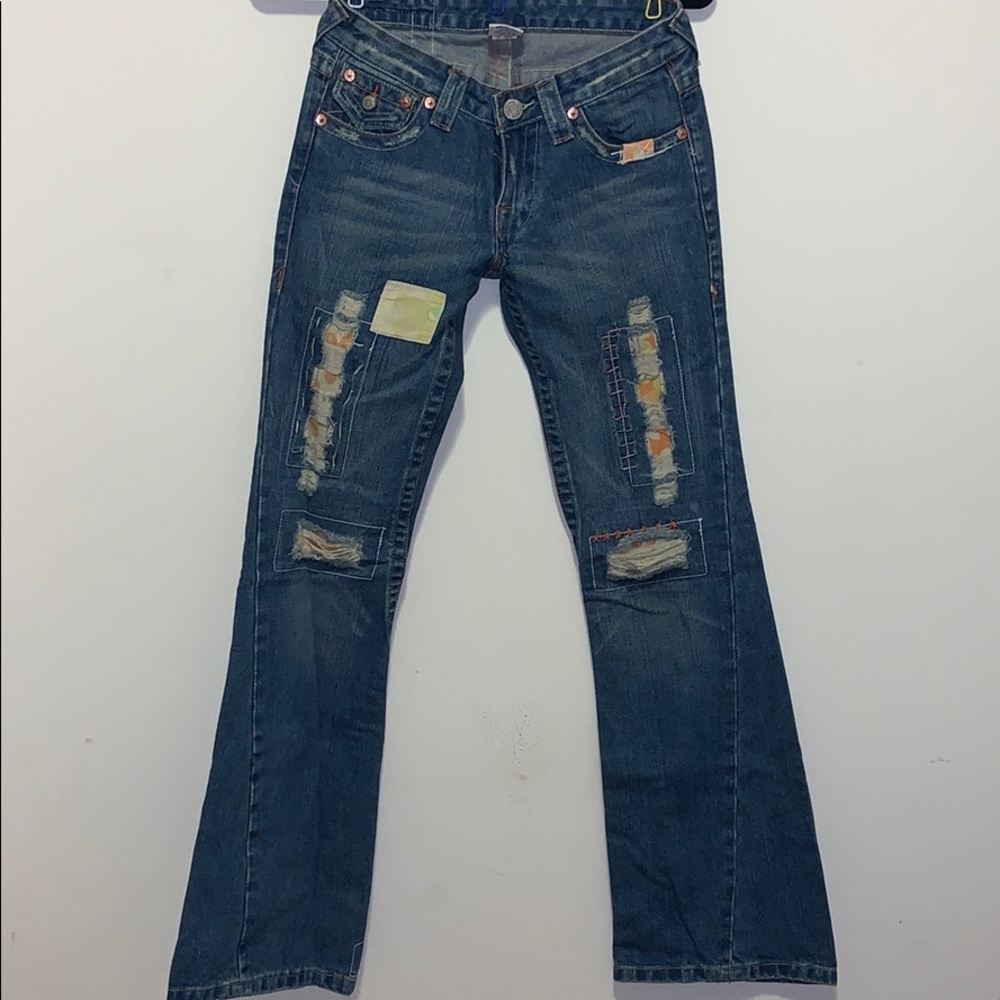 True Religion patch work jeans
